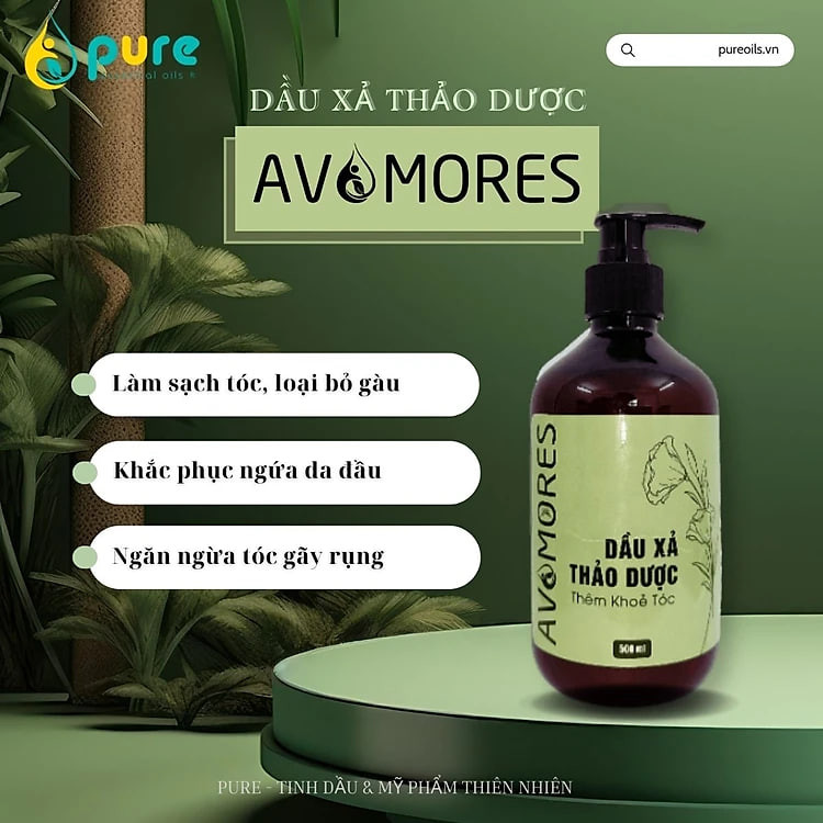 AVAMORES Dầu Gội Thảo Dược, Dầu Xả Thảo Dược - Giúp Tóc Sạch Gàu, Mượt, Chống rụng, thuần chay kích mọc tóc, sau 4 lần gội.