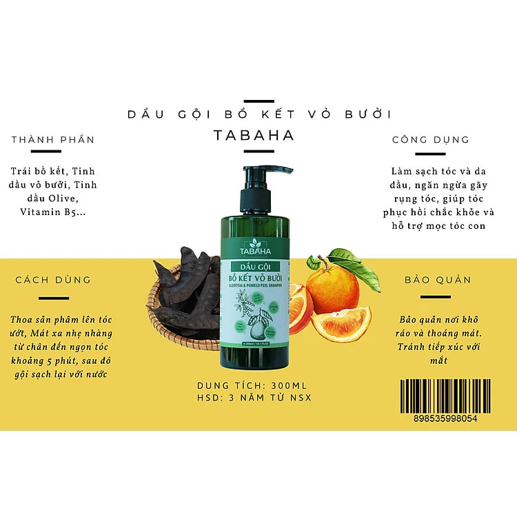 Liệu Trình Dầu Gội Dầu Xả Và 2 Xịt Dưỡng Tóc Bồ Kết Vỏ Bưởi Tabaha