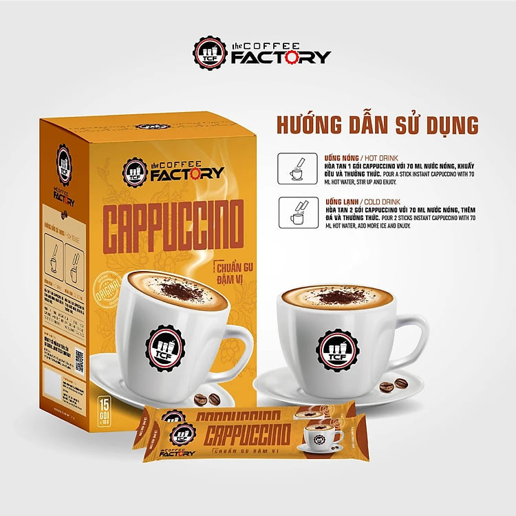 Cà phê Cappuccino hòa tan The Coffee Factory (Hộp 15 gói x 16g)