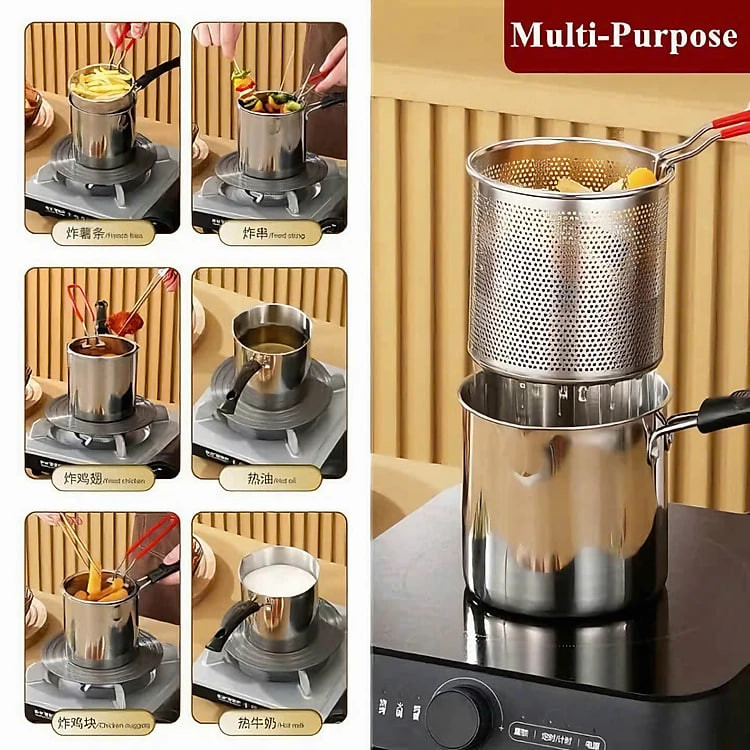 Bộ nồi chiên nhúng ngập dầu inox304 cao cấp có tay cầm tiện dụng 26.3x12cm (Tặng kèm 1 món quà tri ân)- Hàng chính hãng