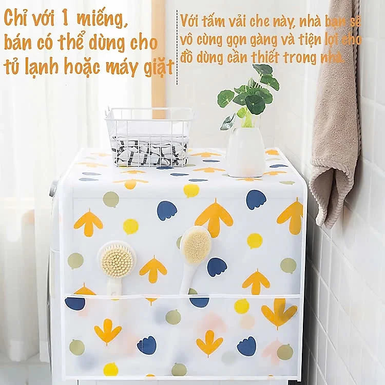 Tấm phủ tủ lạnh PEVA chống thấm, đặc biệt tấm phủ tủ lạnh có nhiều ngăn vô cùng tiện lợi để chứa đồ dùng cần thiết cho gia đình - Giao Màu Ngẫu Nhiên
