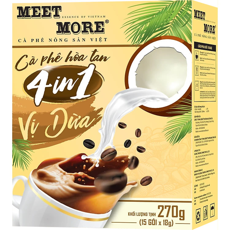 Cà Phê Dừa Hòa Tan 4in1 Meet More - Hộp 15 Gói