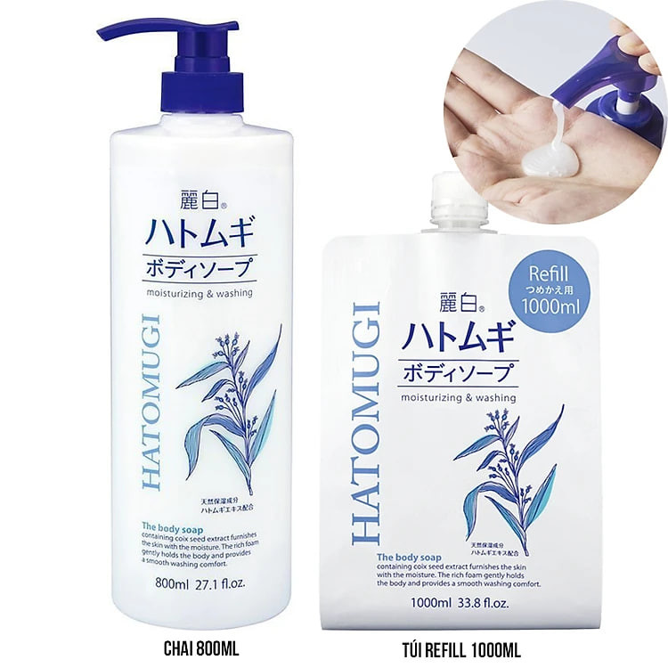 Sữa tắm chiết xuất ý dĩ dưỡng ẩm sáng da Hatomugi The Body Soap nội địa Nhật (có túi refill tiết kiệm)