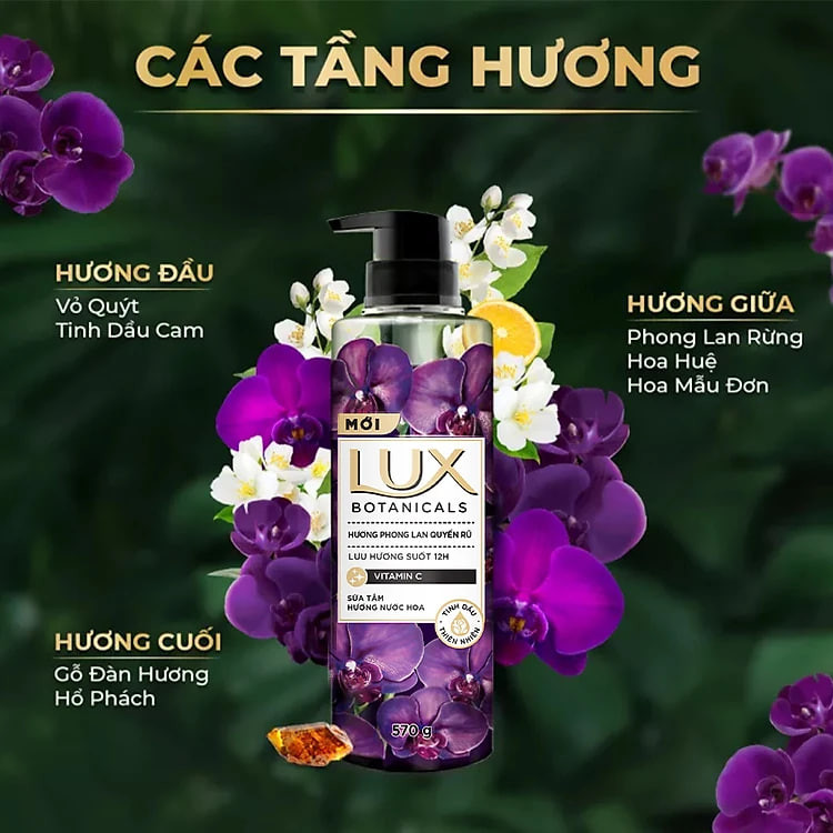Sữa Tắm Lux Botanicals Hương Phong Lan Quyến Rũ 570g (562ml)