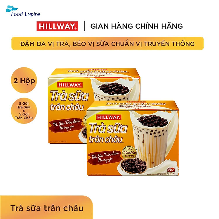 Combo 2 hộp Trà Sữa Trân Châu Hoà Tan - Hillway - Vị Truyền Thống (hộp 5 gói trà sữa, 5 gói trân châu)