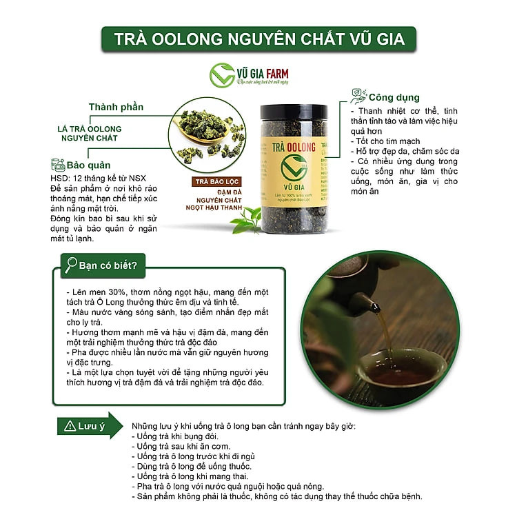Trà Oolong Nguyên Chất Bảo Lộc Vũ Gia [200gr-hũ] + Tặng 5 Túi Lọc Đựng Trà - Nguyên liệu nấu trà sữa trân châu thơm ngon tại nhà, giảm cân an toàn