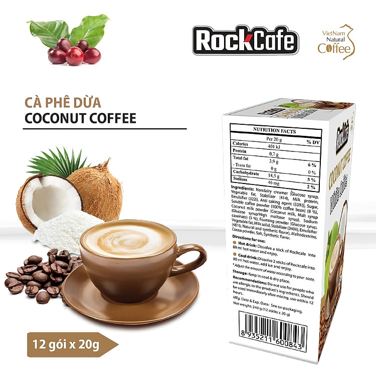 Cà phê dừa ROCKCAFE (Hộp 12 gói)