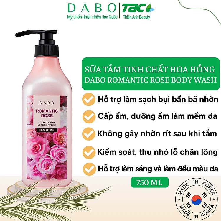 Sữa tắm trắng mịn da cao cấp Hàn Quốc hương thơm quyến rũ Hoa Hồng Dabo Romantic Rose (750ml) – Hàng Chính Hãng