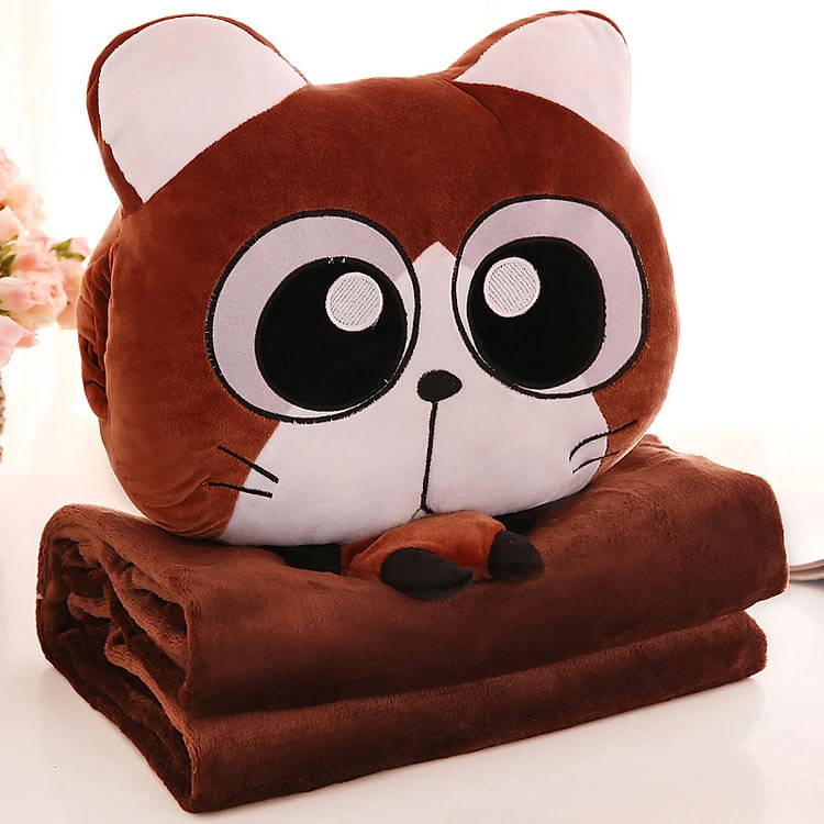 Bộ Chăn Gối Mèo Hoạt Hình 3 IN 1 Mềm Mịn, Chăn gối văn phòng GROFA