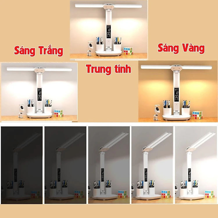 Đèn Học Chống Cận, Đèn Bàn Học 3 Màu, Chỉnh Độ Sáng, Có Đồng Hồ Phù Hợp Mọi Lứa Tuổi
