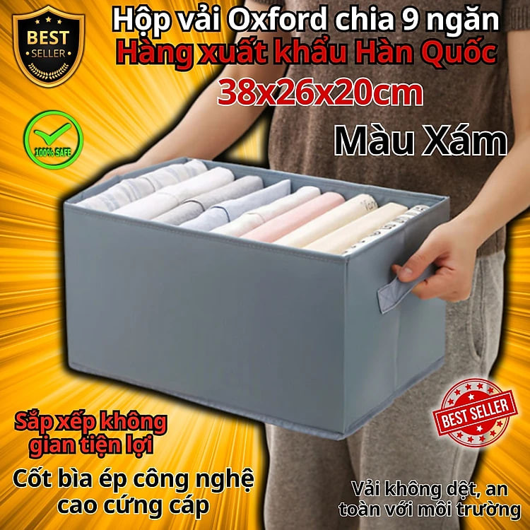 Hộp vải đựng đồ chia ngăn HQ4 - Hộp đựng quần áo chia 9 ngăn, 16 ngăn gấp gọn chính hãng
