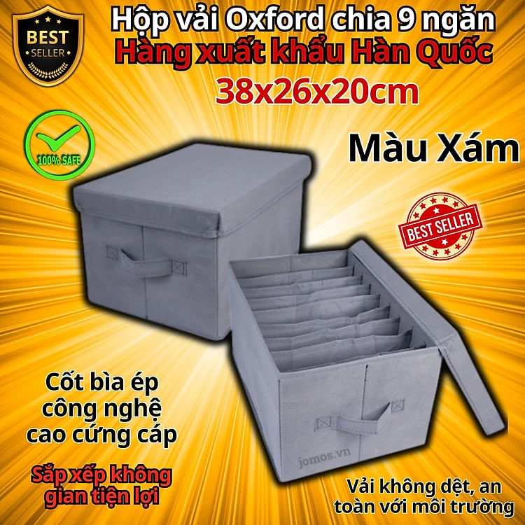 Hộp vải đựng đồ chia ngăn HQ4 - Hộp đựng quần áo chia 9 ngăn, 16 ngăn gấp gọn chính hãng