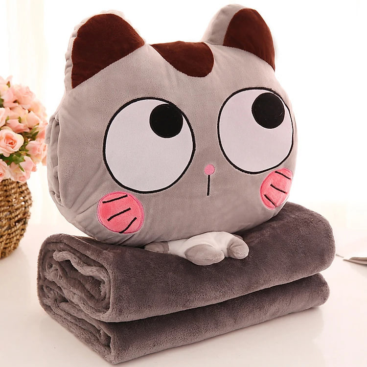 Bộ Chăn Gối Mèo Hoạt Hình 3 IN 1 Mềm Mịn, Chăn gối văn phòng GROFA