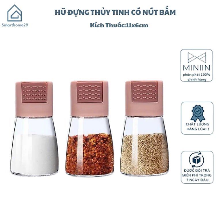 Hũ gia vị thủy tinh thông minh, chống ẩm, nút bấm tiện dụng - HÀNG CHÍNH HÃNG MINIIN
