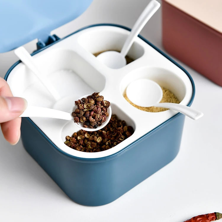 Hộp Đựng Gia Vị 4 Ngăn Có Nắp Đậy , Quai Xách Tiện Dụng Nhiều Cỡ -Giao Màu Ngẫu Nhiên -Chính Hãng