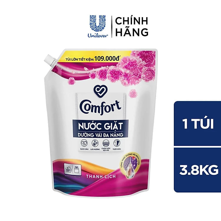 Nước Giặt Comfort Dưỡng Vải Đa Năng - Hương Thanh Lịch Túi 3.8KG