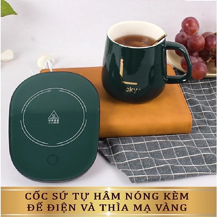 Cốc , ly  hâm nóng đồ uống  ,kèm đế điện và thìa mạ vàng cao cấp , kèm  hộp đựng sang trọng
