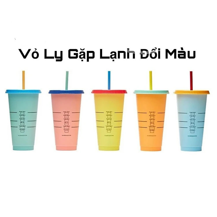 Combo 5 Ly Cốc Uống Nước Starbuck Đổi Màu Theo Nhiệt Độ Độc ĐÁo Có Thể Tái Sử Dụng - Tặng Kèm Nắp Và Ông Hút - Hàng Loại 1- Chính Hãng MINIIN