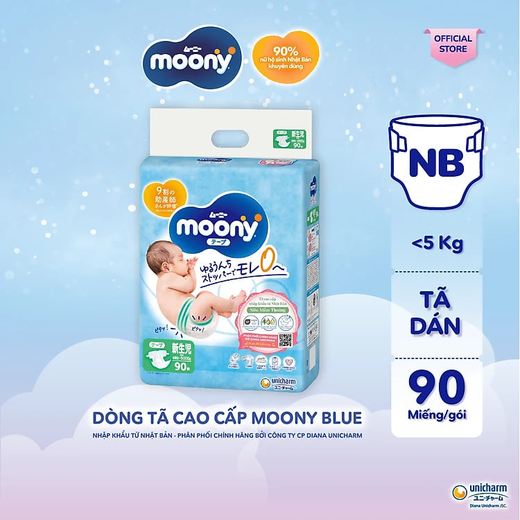 Tã Dán Sơ Sinh Cao Cấp Moony Nhật Bản NB 90 miếng