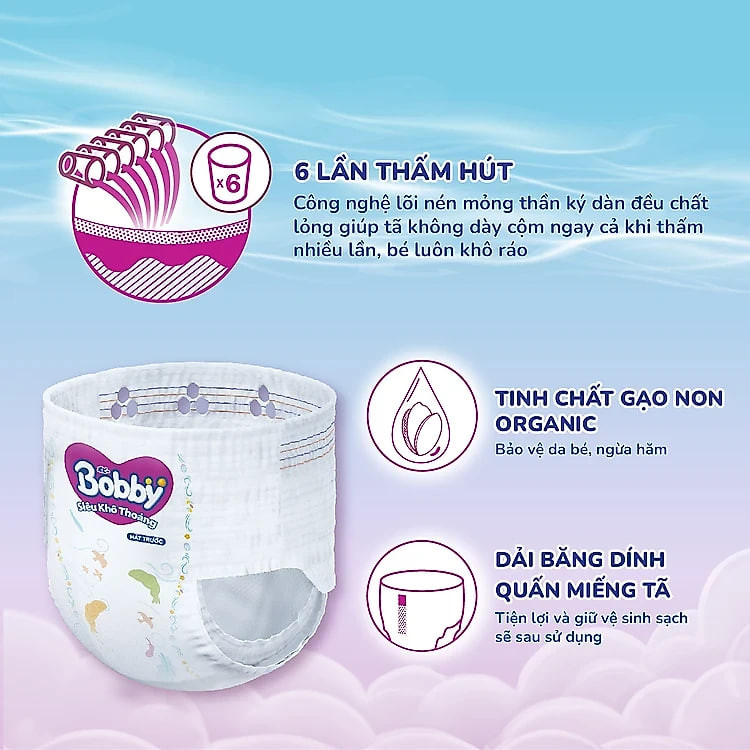 [TẶNG KÈM 4 MIẾNG] Tã quần Bobby Siêu Khô Thoáng - 100% Thoáng Khí Mega Jumbo - XXL76