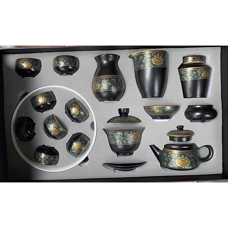 Bộ ấm chén pha trà đạo phong cách Nhật họa tiết hoa thổ cẩm  - vd178