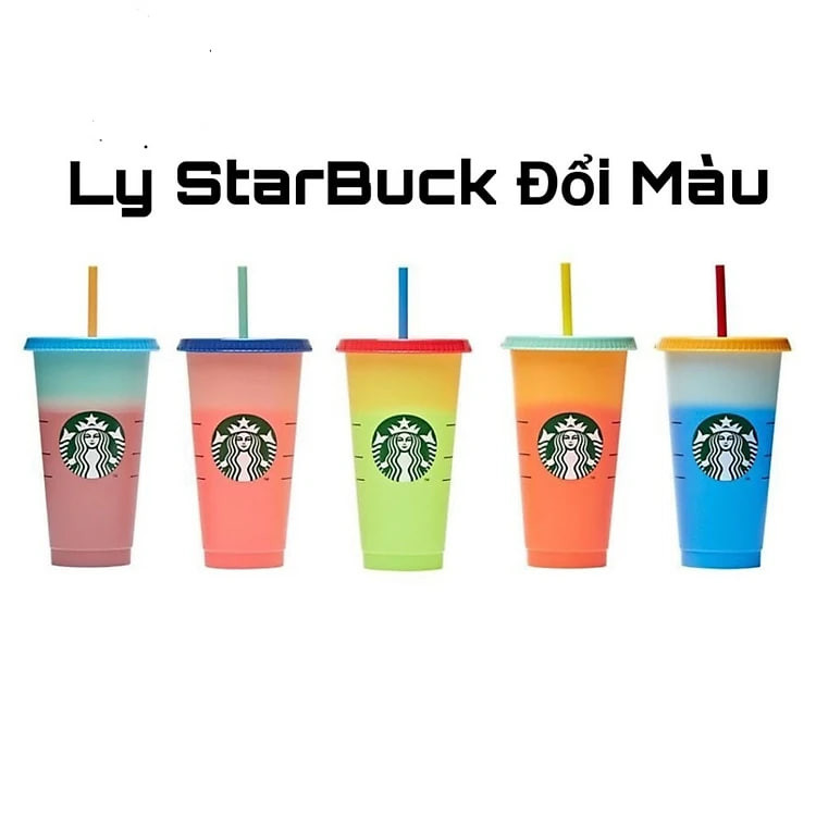 Combo 5 Ly Cốc Uống Nước Starbuck Đổi Màu Theo Nhiệt Độ Độc ĐÁo Có Thể Tái Sử Dụng - Tặng Kèm Nắp Và Ông Hút - Hàng Loại 1- Chính Hãng MINIIN