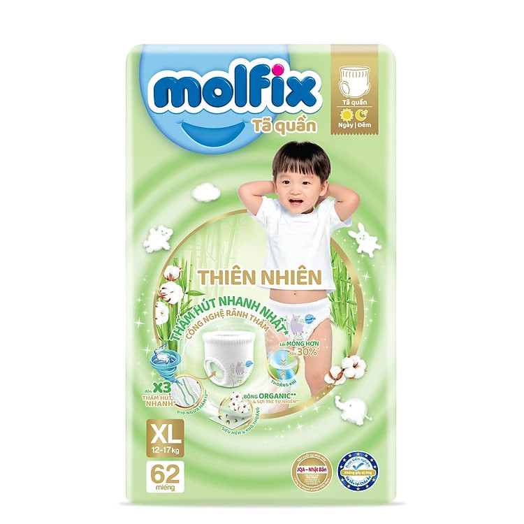 Tã quần thiên nhiên Molfix Ultra XL (12kg - 17kg) Gói 62 miếng