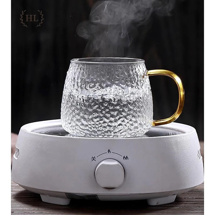 Cốc thủy tinh sần Decor phong cách Home Sweet | Cốc thủy tinh chịu nhiệt thiên thạch quai vàng