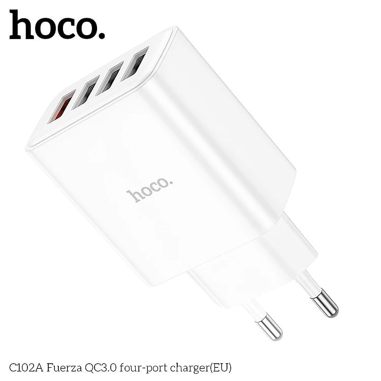 Củ sạc nhanh 4 cổng USB, cốc sạc điện thoại sạc nhanh QC3.0 28.5W C102A - Hàng chính hãng