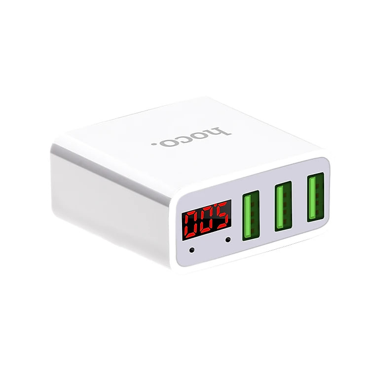 Adapter Hoco C15 củ sạc điện thoại 3 cổng USB 3A có đèn LED hiển thị dòng điện - Hàng chính hãng