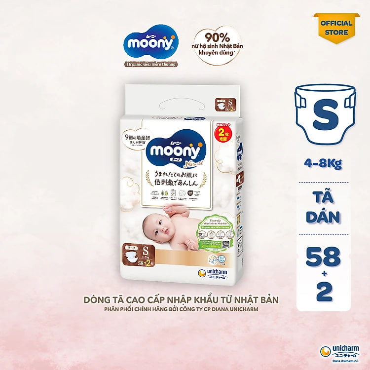 Tã Dán Moony Natural Bông Organic S58 +2
