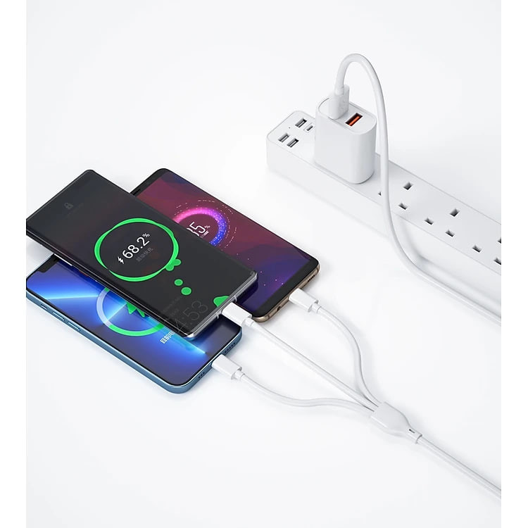 Bộ sạc Wiwu Quick Fast Charger + 3 in 1 Cables Combo Wi-U003 cho điện thoại sạc được 3 thiết bị cùng một lúc - Hàng chính hãng