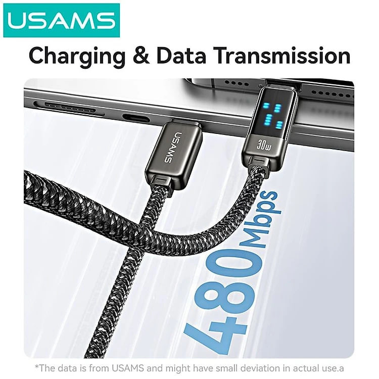 Cáp sạc nhanh USAMS SJ743 Type-C To IP 30W Zinc Alloy Meteor Series dùng cho iphone8/x/11/12/13/14/14pro...(Hàng nhập khẩu)