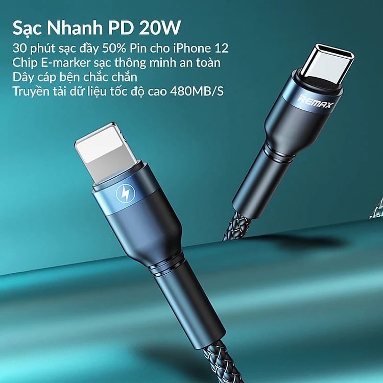 Cáp Sạc Nhanh 20W Dành Cho iPhone Remax RC-171, Chuẩn TypeC to IP,  Sử Dụng Chip E-marker, Chống Sạc Quá Tải, Chống Gãy Cáp - Hàng Chính Hãng