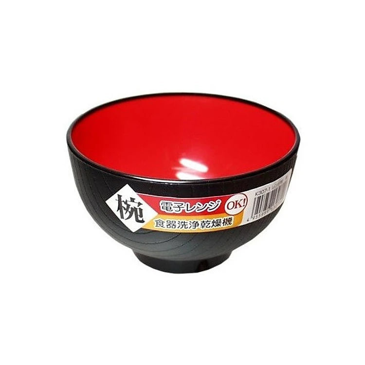 Bát nhựa ăn cơm Nakaya 420ml - Màu đen lòng đỏ - Made in Japan