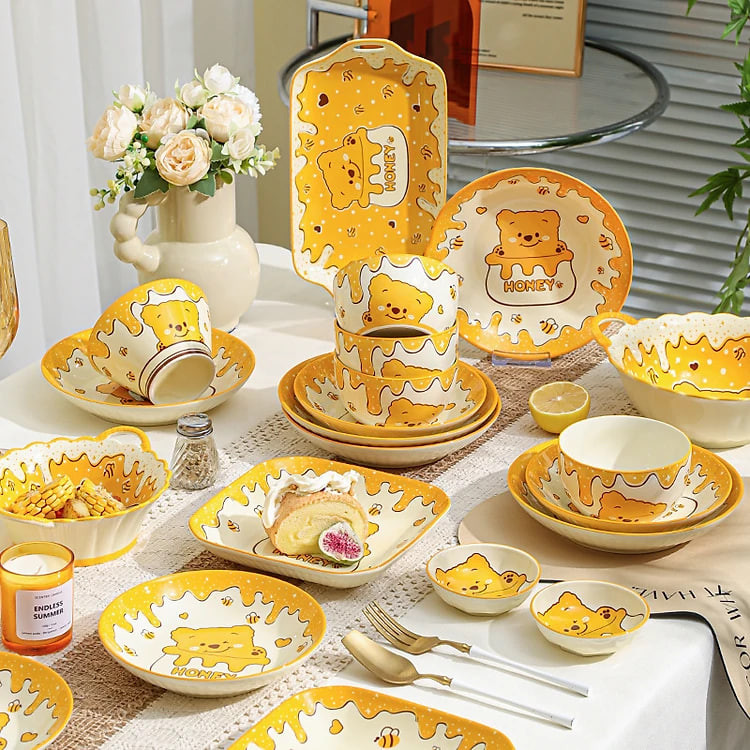 Bộ Bát Đĩa Gosu Họa Tiết Gấu vàng Honey dễ thương
