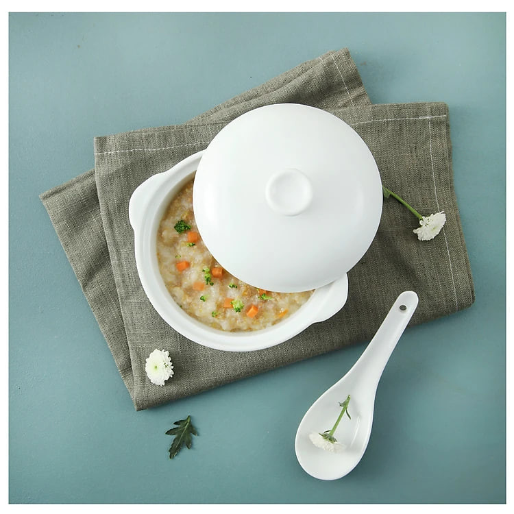 Bát hai tai có nắp Long Phương - Bát sứ đựng súp, chưng đồ ăn dặm size nhỡ 5 inch