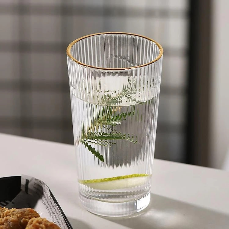 Cốc thủy tinh cao cấp họa tiết sọc dọc, ly thủy tinh uống nước Heodecor C16