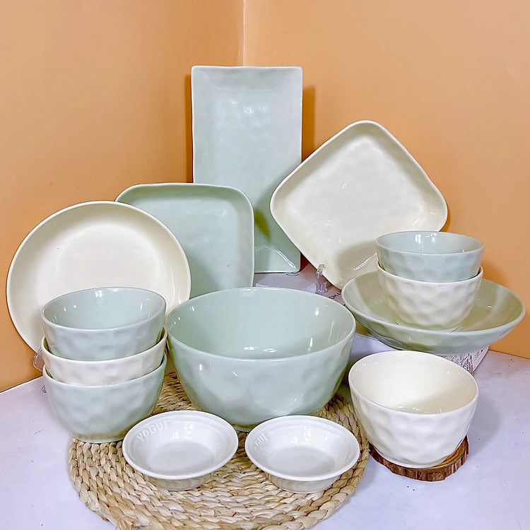 Bộ Bát Đĩa Chén Dĩa Cao Cấp Gosu Màu Kem Bơ Trang Nhã Men Sáng Bóng Sang Trọng