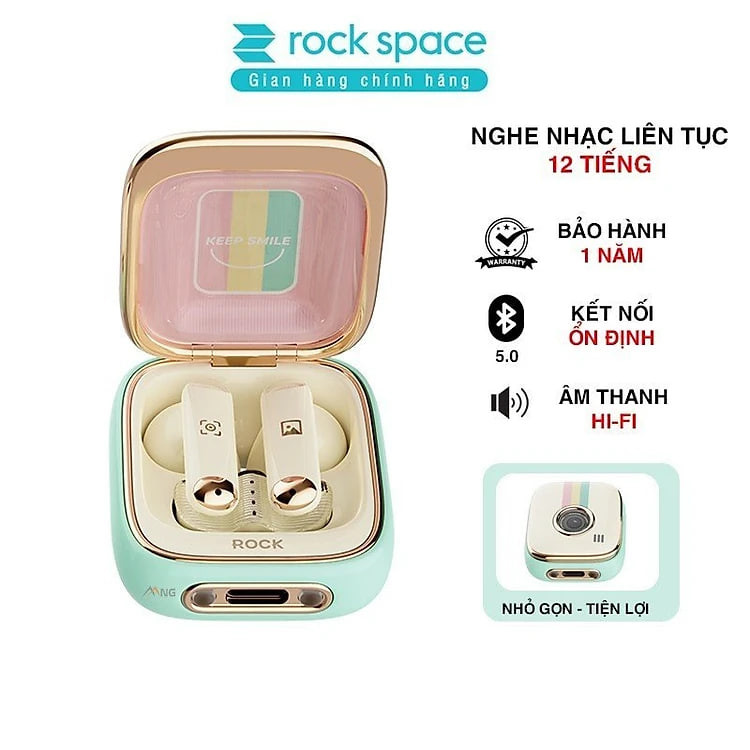 Tai nghe không dây Rock Retro Style True Wireless Stereo Bluetooth Rockspace nghe nhạc liên tục 12h Hàng chính hãng