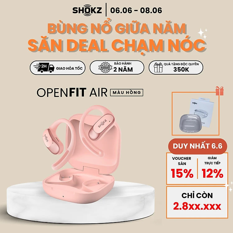 [MỞ BÁN] Tai Nghe Không Nhét Tai Bluetooth True Wireless Earbuds Shokz OpenFit Air T511- Hàng Chính Hãng