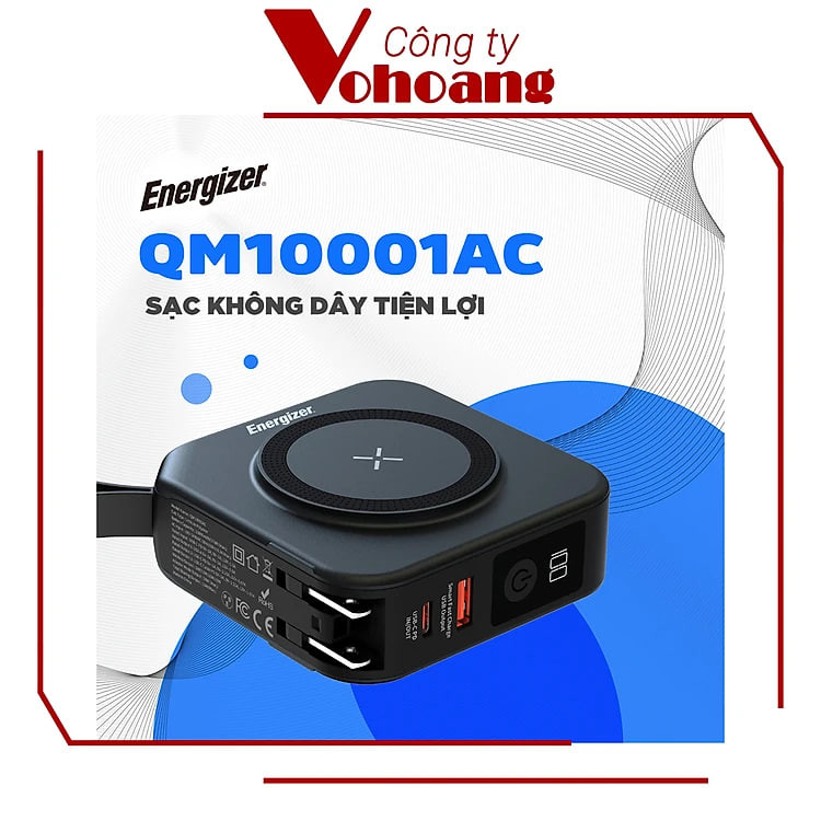 [Mỹ] Sạc dự phòng Energizer QM10001AC Thông minh Sạc nam châm từ tính Dung lượng 10000mAh - Hàng chính hãng