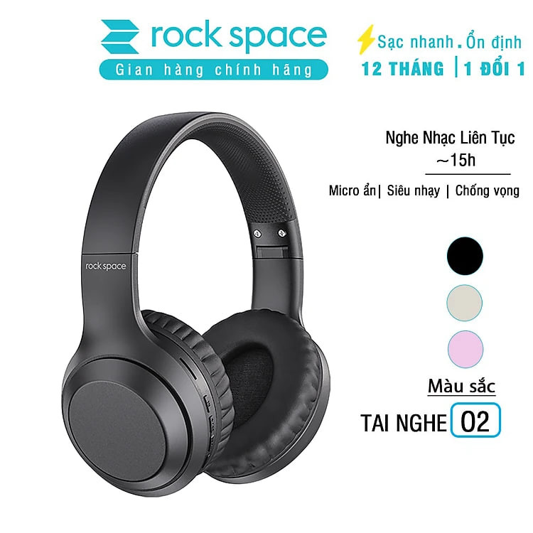 Headphone Tai Nghe Chụp Tai bluetooth Rockspace O2 kết nối không dây có mic nghe nhạc liên tục 15h - Hàng chính hãng bảo hành 12 tháng