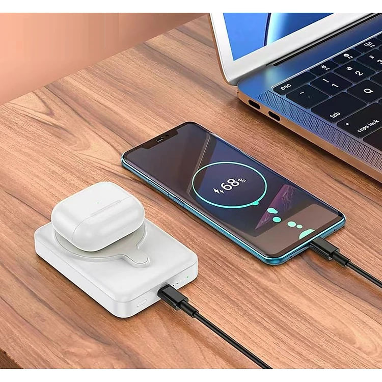 Pin sạc dự phòng sạc nhanh không dây PD 20W 10.000mah, sạc 3 trong 1 sạc cho điện thoại, tai nghe, đồng hồ thông mình, chất liệu chống cháy nổ - Hàng nhập khẩu