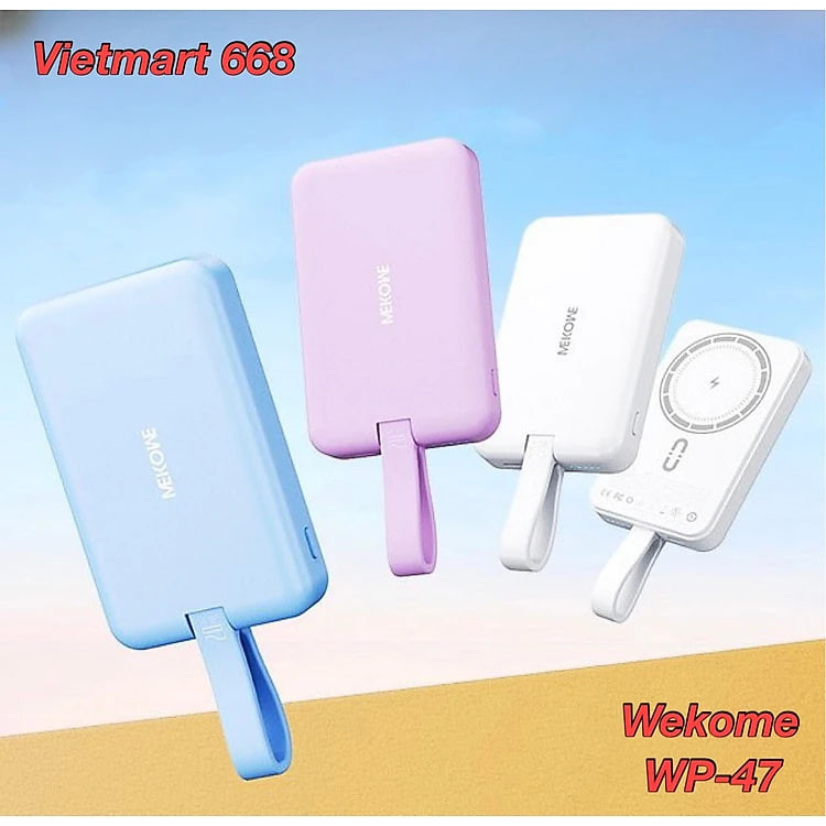 Sạc Dự Phòng Từ Tính Không Dây Đa Năng 10000mAh WEKOME WP-47 - Hỗ Trợ Sạc Nhanh PD 20W, Sạc Không Dây Từ Tính Max 15W - Hàng Chính Hãng