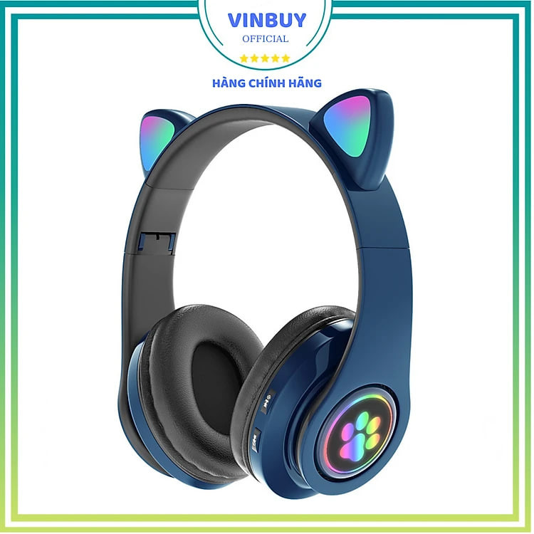 Tai Nghe Bluetooth Tai Mèo Phát Sáng VinBuy, Tai Nghe Không Dây, Tai Nghe Chụp Tai, Tai Nghe Mèo Có Mic, Đèn LED Và Âm Bass Mạnh Mẽ - Chính Hãng