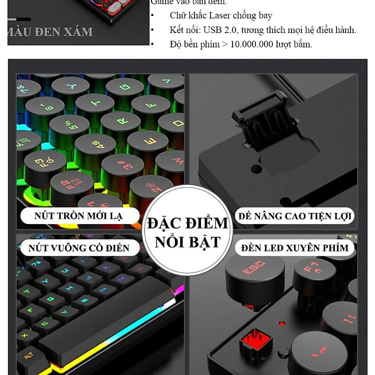 Bàn phím Game nút tròn K-SNAKE K4 Led 7 màu - Hàng chính hãng