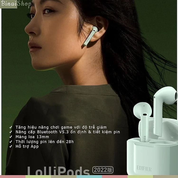 Edifier LolliPods - Tai Nghe Không Dây Bluetooth V5.3, Màng Loa 13mm, Pin 28h, Hỗ Trợ App EDIFIER CONNECT -Hàng chính hãng