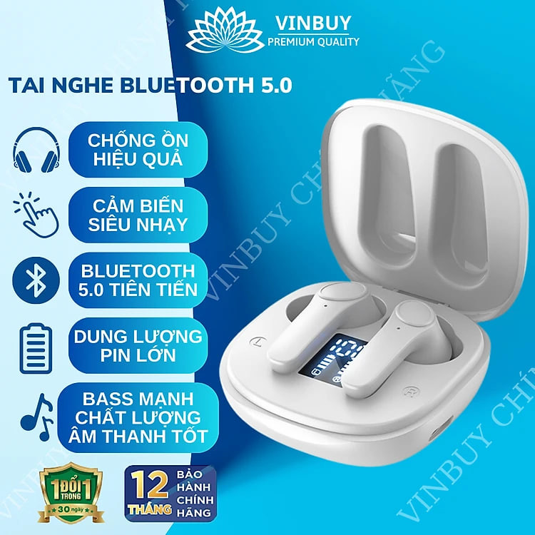 Tai Nghe Bluetooth Không Dây Chống Ồn Cao Cấp V5.0 Chính Hãng Dùng Cho Iphone Samsung OPPO VIVO HUAWEI XIAOMI, Tai Nghe Không Dây - Hàng Chính Hãng VINBUY