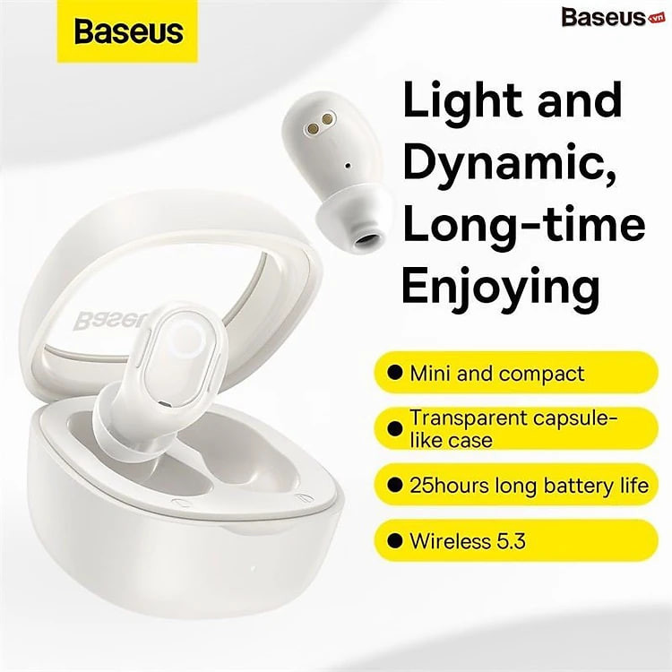 Tai Nghe Không Dây Baseus Bowie WM02 True Wireless Earphones (Bluetooth V5.3, 25h sử dụng, Kích thước nhỏ gọn, Thời Trang, APP Control)  Hàng Chính hãng